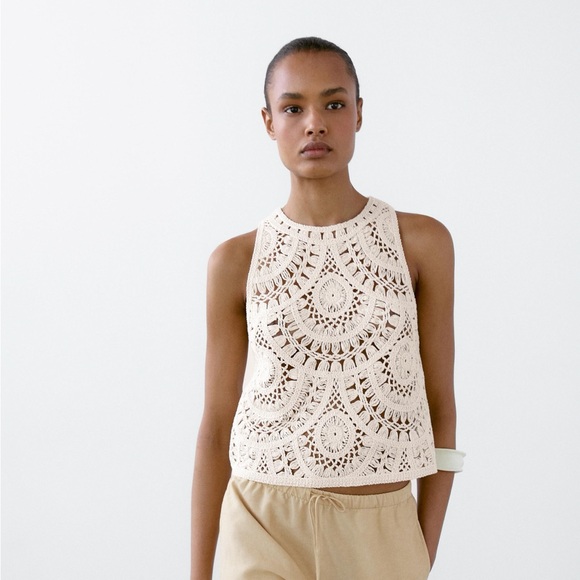Massimo Dutti Tops - Massimo Dutti Cream Crochet Sleeveless Top NWT